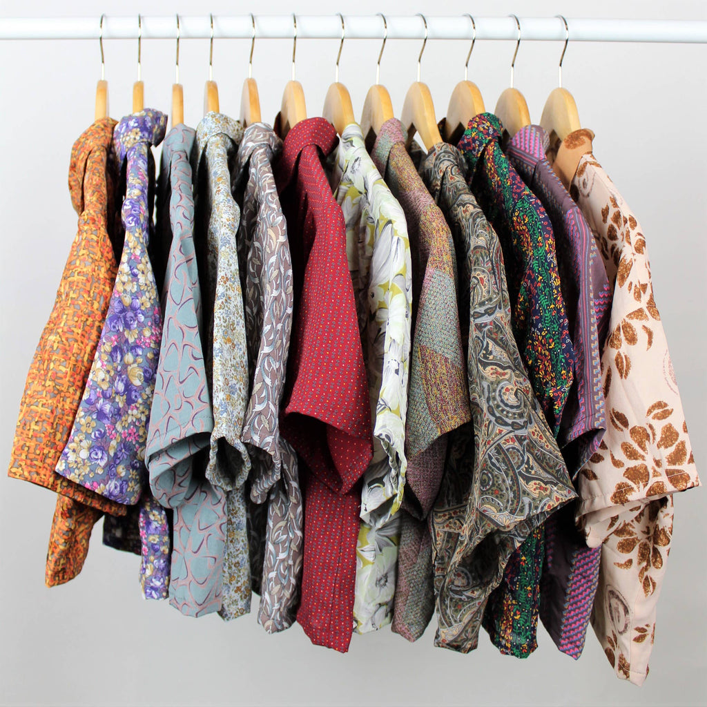Reworked Vintage Short-Sleeve Button Up Blouse - Cropped