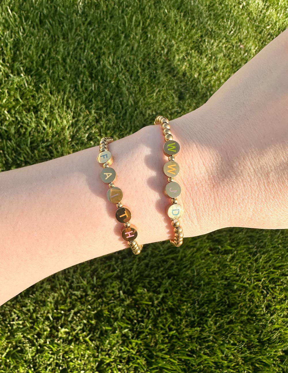 Gold Faith Letter Bracelet- Lg