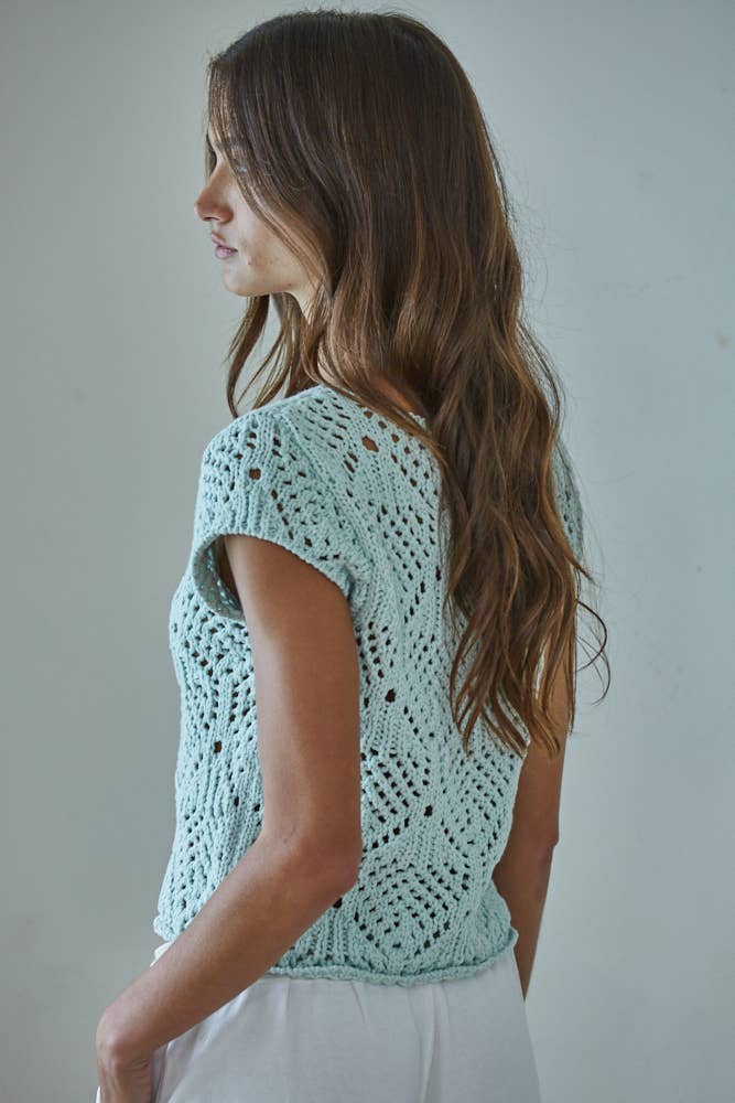 Crochet Cotton V-Neck Sweater Top