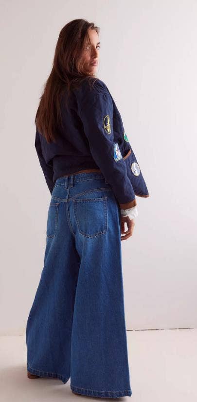 STYLISH RETRO SLIT COLOR WIDE-LEG MOP JEANS