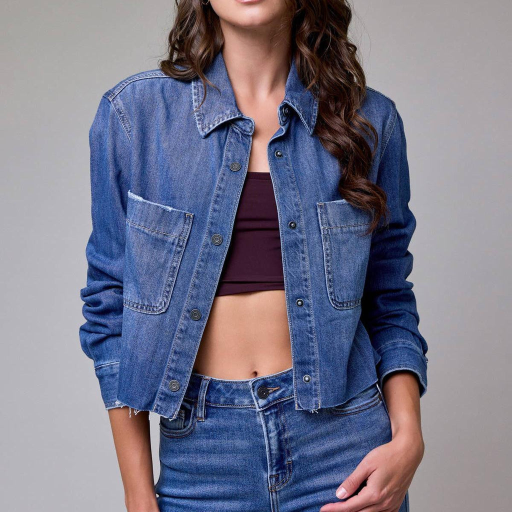 Medium Wash Cropped Denim Shirt