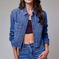 Medium Wash Cropped Denim Shirt