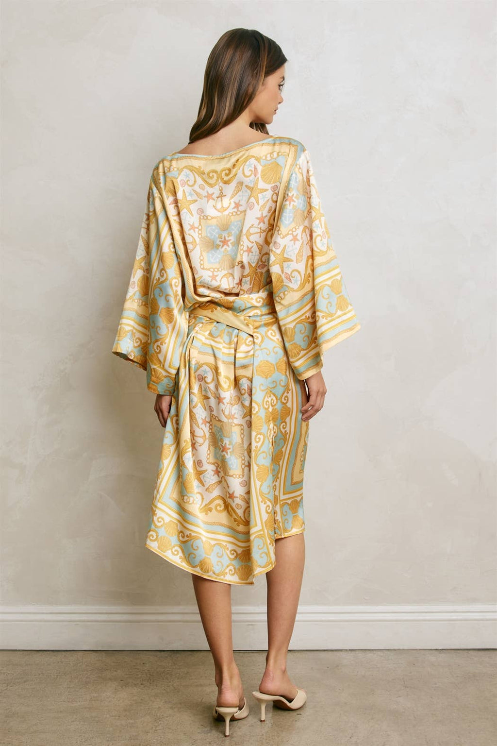 Conversational Scarf Satin Sash Kaftan Dress