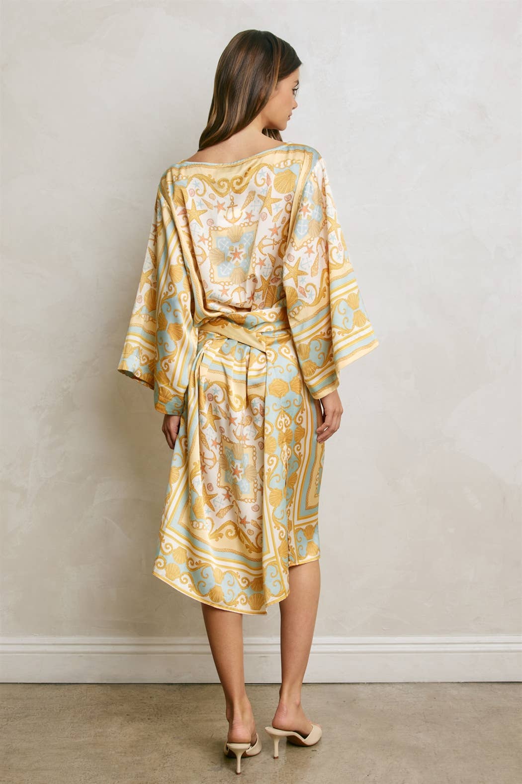 Conversational Scarf Satin Sash Kaftan Dress