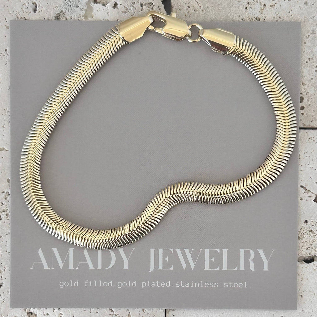Flat Snake Chain Herringbone Bracelet 14K gold filled