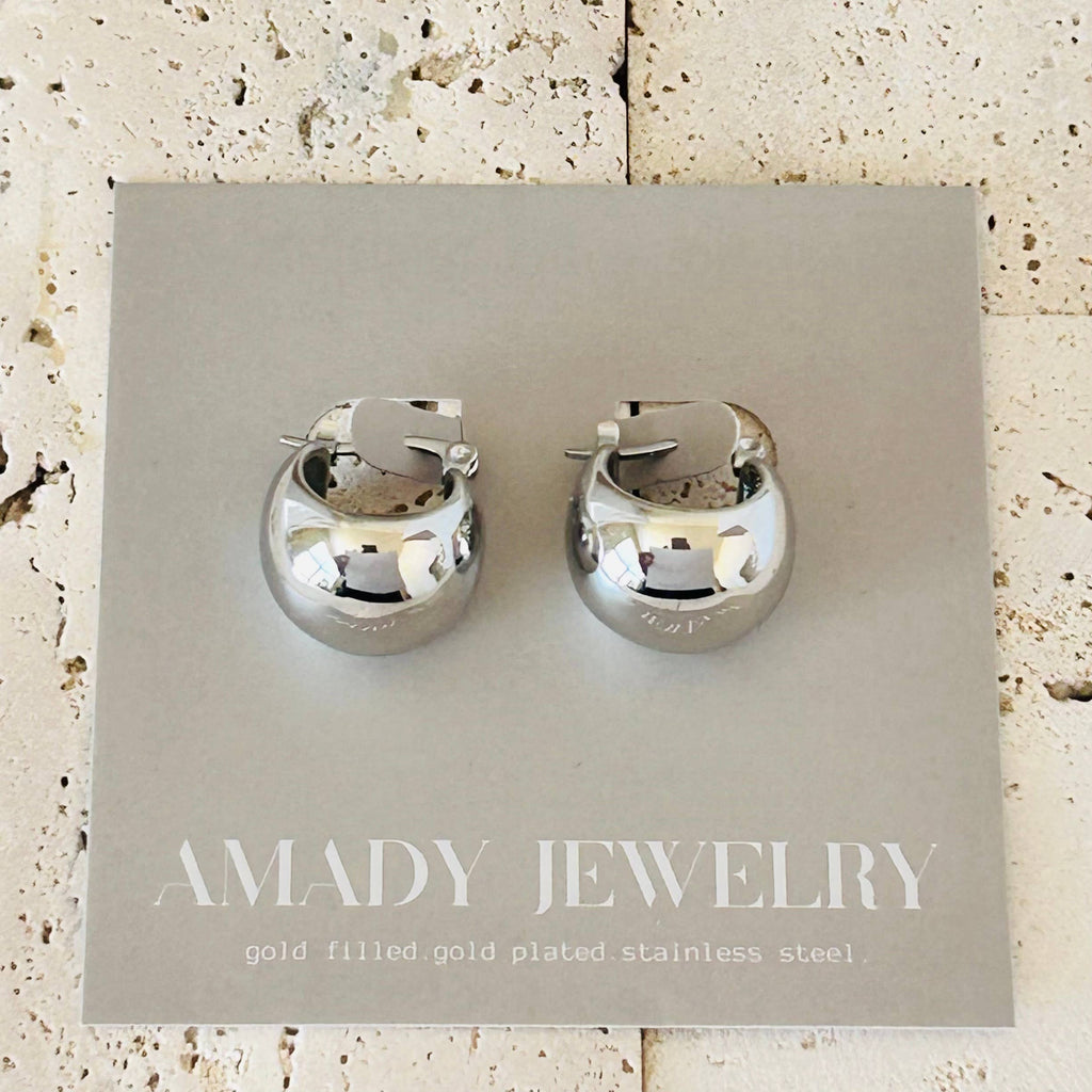 Hoop earrings rhodium plated thick hoop earrings chunky