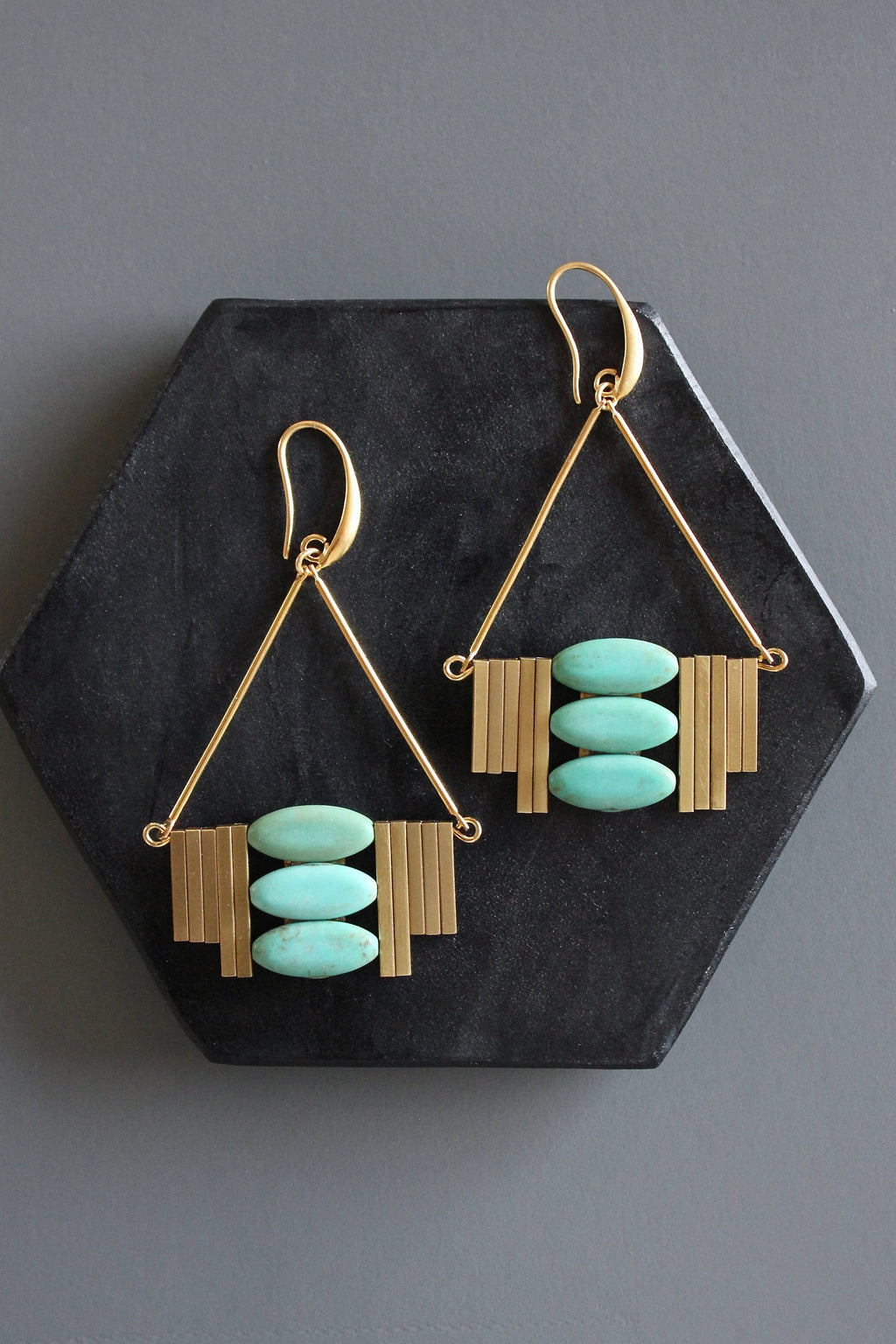 Turquoise and brass Artdeco  earrings