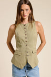 Linen Long-Line Buttoned Vest