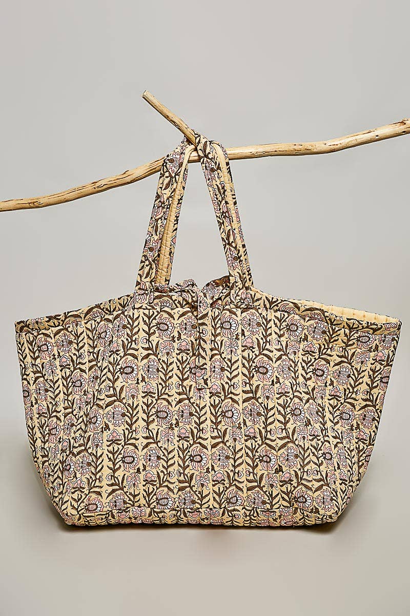 Ribbon-Tie Quilted Floral Jumbo Tote Bag
