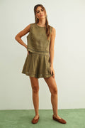 STITCH TRIMMED LINEN SHORTS