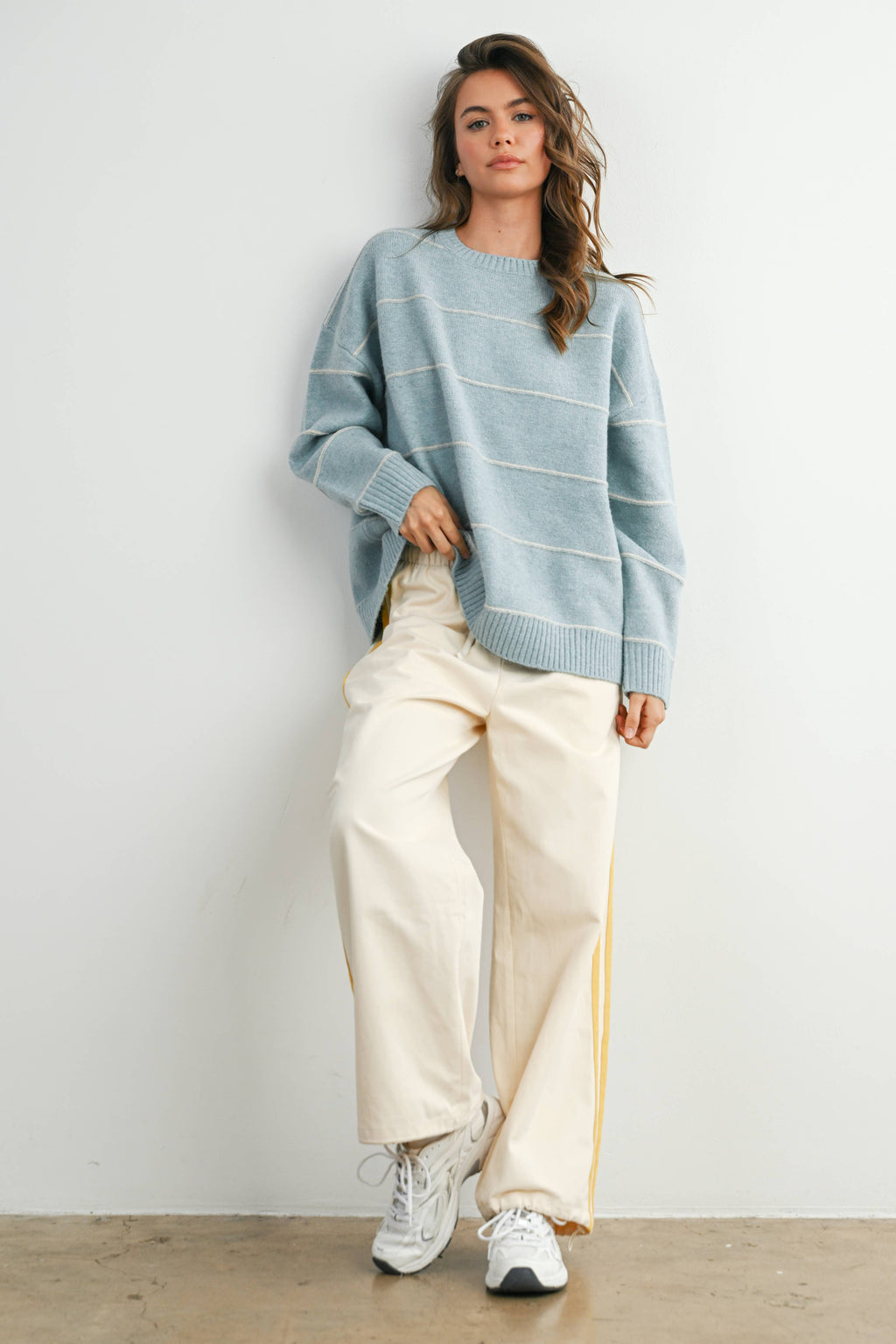 Striped Wide-Leg Drawstring Track Pants