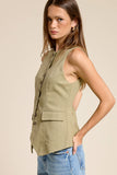 Linen Long-Line Buttoned Vest