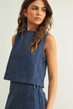 PINSTRIPED DENIM SLEEVELESS TOP