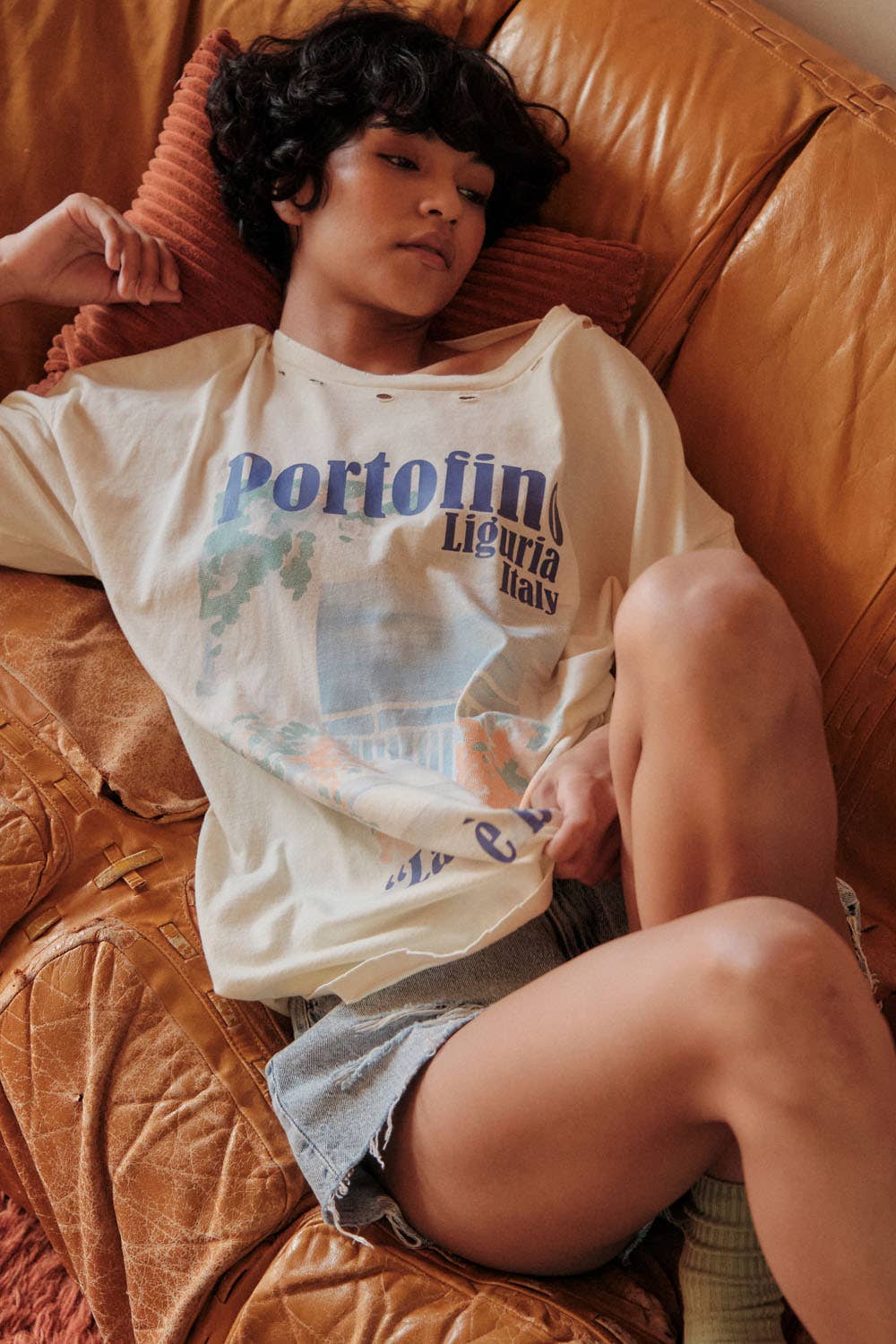 Portofino Italy Distressed Oversize Graphic Tee