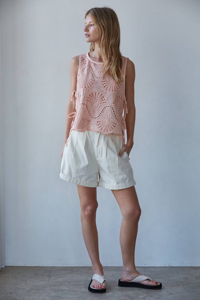 Cotton Eyelet Round Neck Sleeveless Top