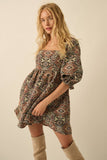 Ornate Jacquard Tapestry Babydoll Mini Dress