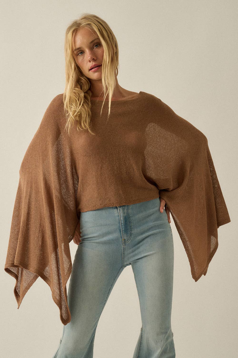 Cropped Poncho Style Knit Sweater