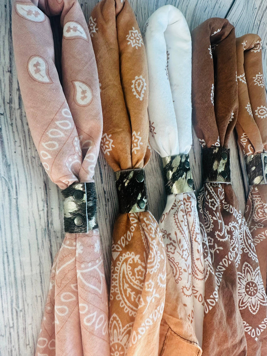 Terracotta Hues Hand Dyed Bandanas With Leather Slides