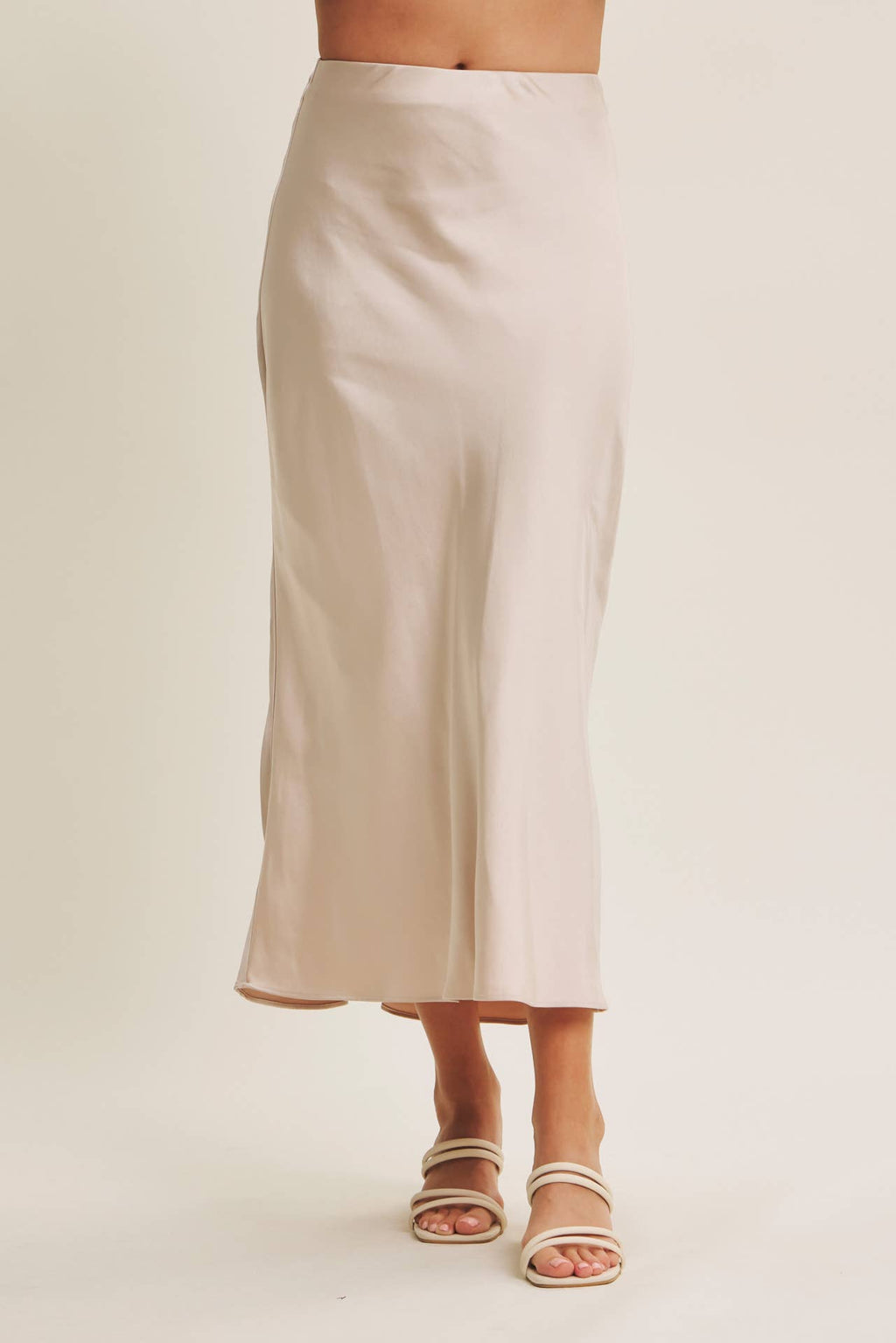 Thick Silky Satin Bias Cut Maxi Skirt - Champagne