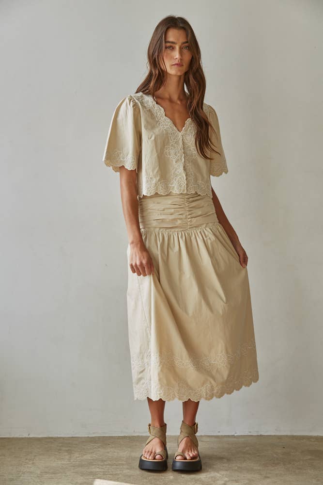 Woven Cotton Floral Embroidered V-Neck Top