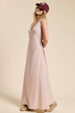 V-neck Sleeveless Plaid Maxi Dress with Back Tie