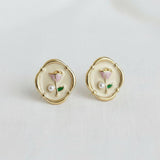 Artistic Floral Oil Painting Drop Earrings