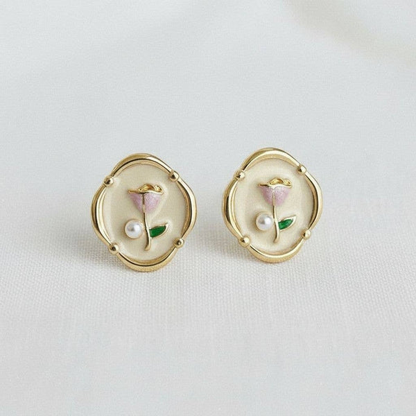 Artistic Floral Oil Painting Drop Earrings