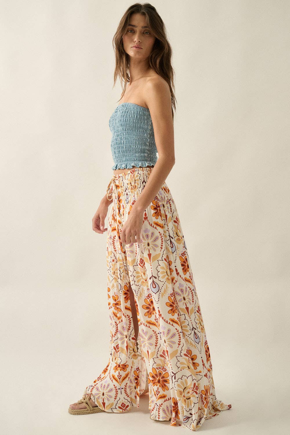 Tencel Denim Smocked Strapless Cropped Tube Top