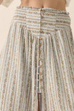 Floral-stripe Yoke-Waist Button-Front Maxi Skirt