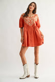 Embroidered Linen Tunic Dress