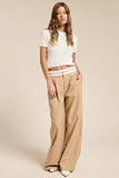 Minimalistic Contrast Waistband Pleated Trouser Pants