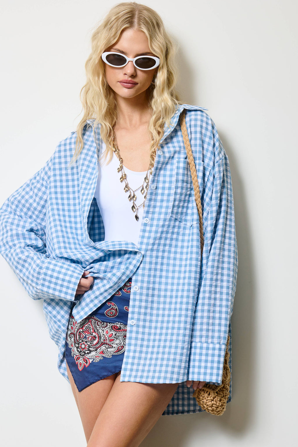 Oversized Gingham Button Down Shirt