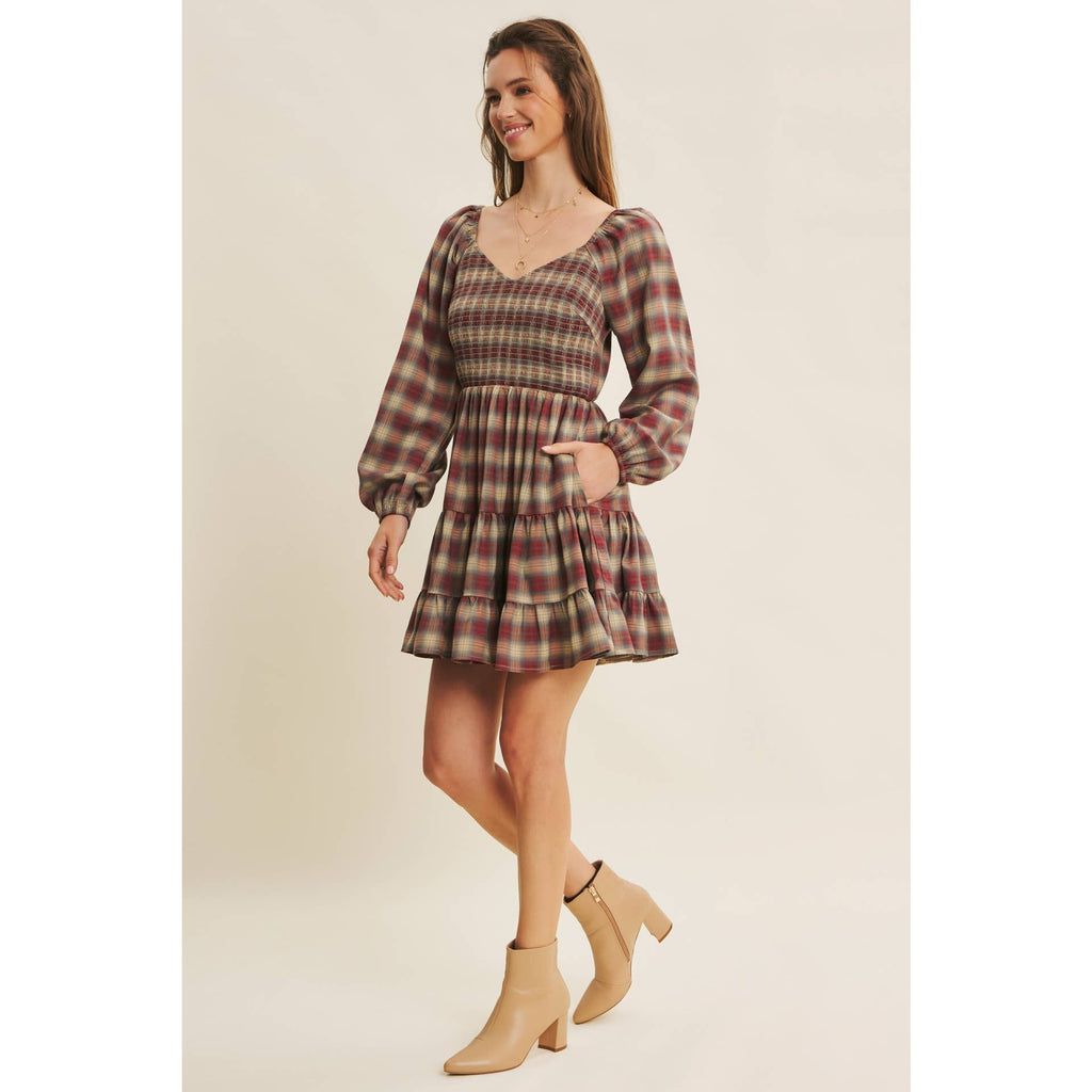 Plaid Smocked Mini Dress- CLEARANCE