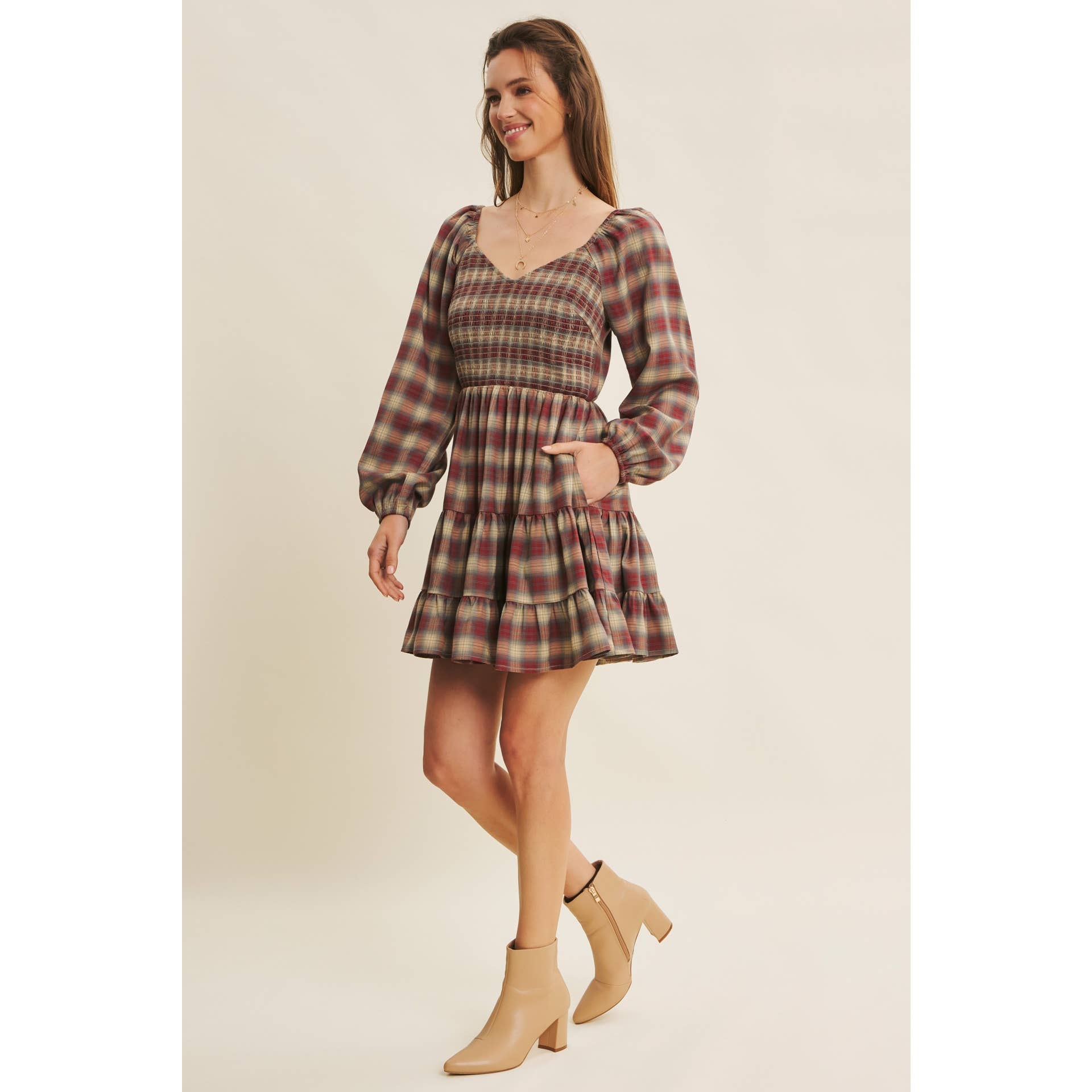 Plaid Smocked Mini Dress- CLEARANCE