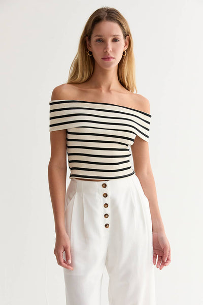 Kerry Striped Off-Shoulder Knit Top