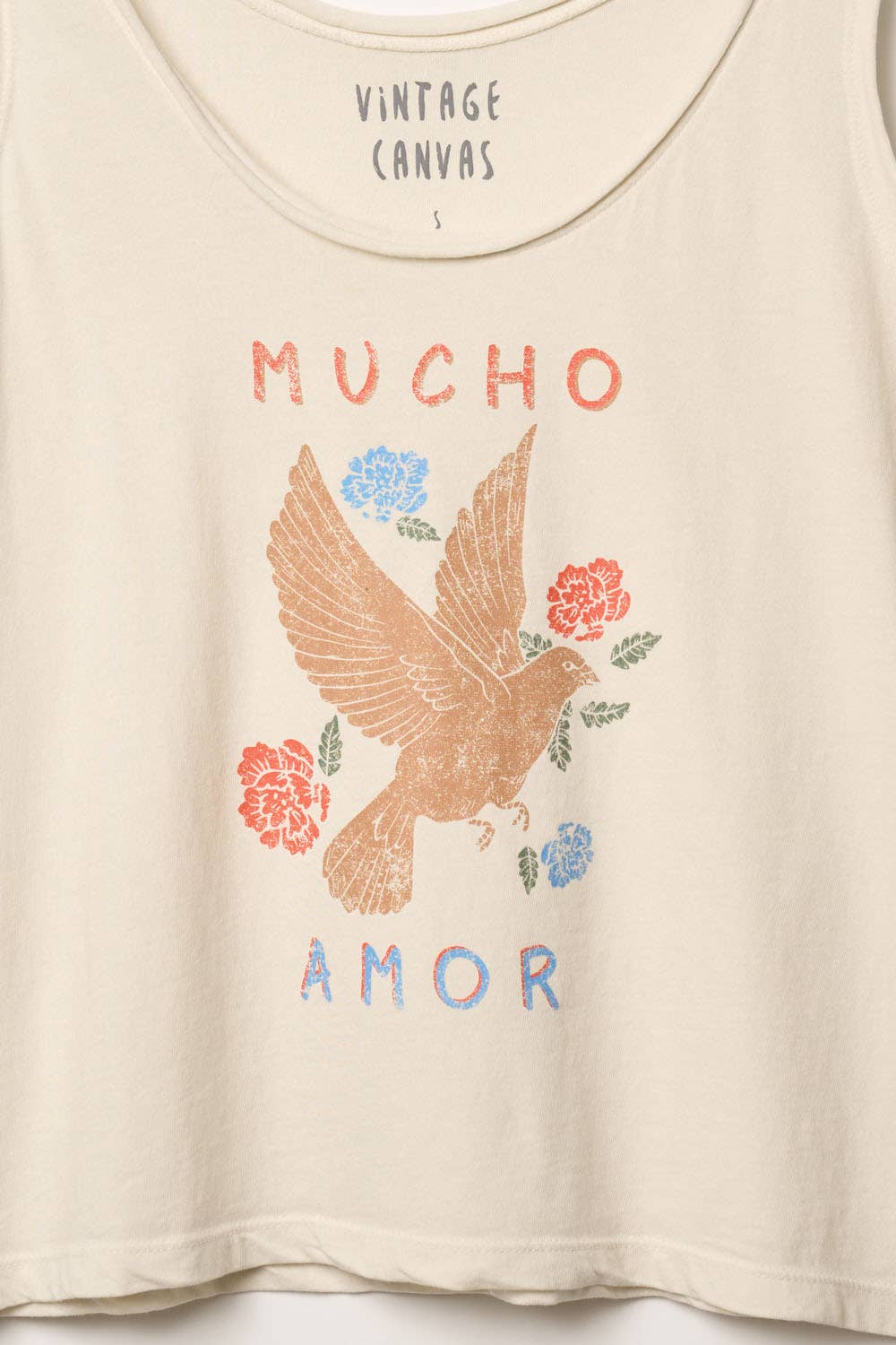 Mucho Amor Dove Vintage-Wash Graphic Tank Top
