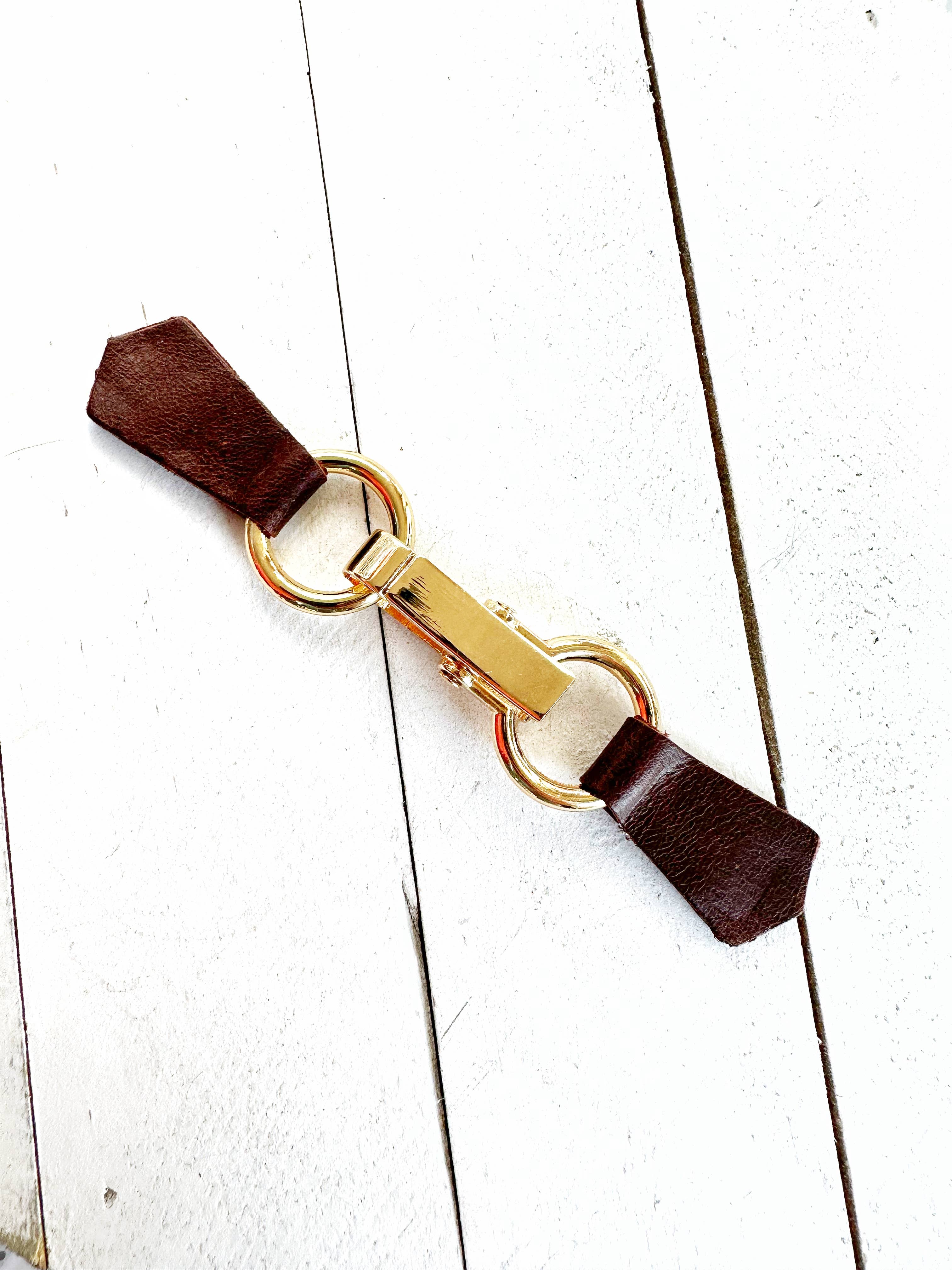 Gold Buckle & Brown Leather Cinch Clip for Dress, Cardigan