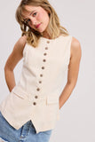 Linen Long-Line Buttoned Vest