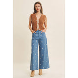 Embroidered Floral Cotton Spandex Pants