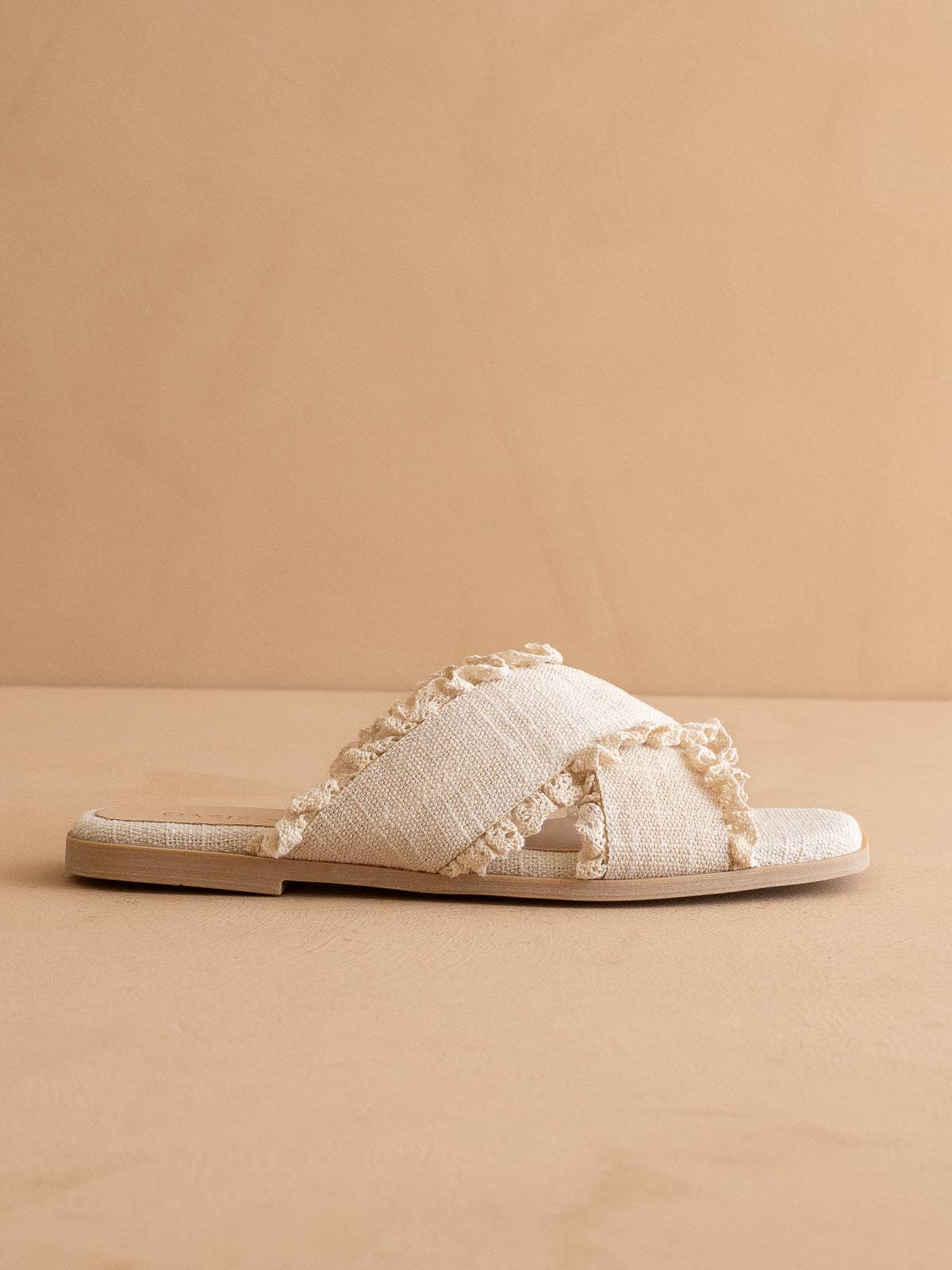 The Allie | Cream Lace Trim Cross Slide