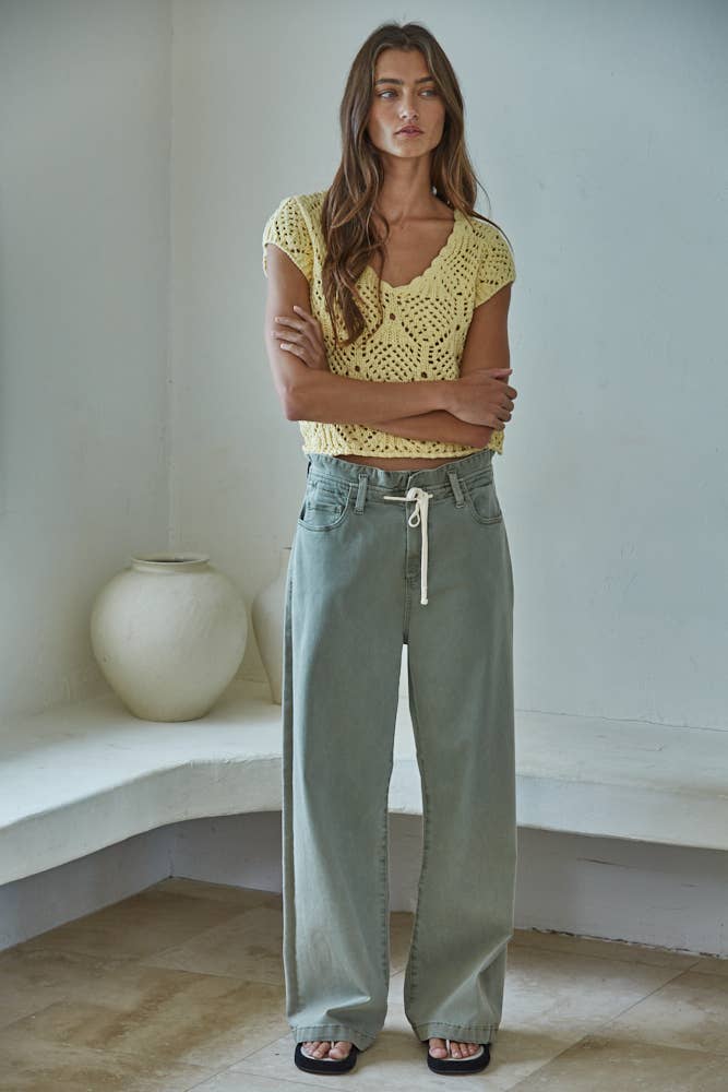 Crochet Cotton V-Neck Sweater Top