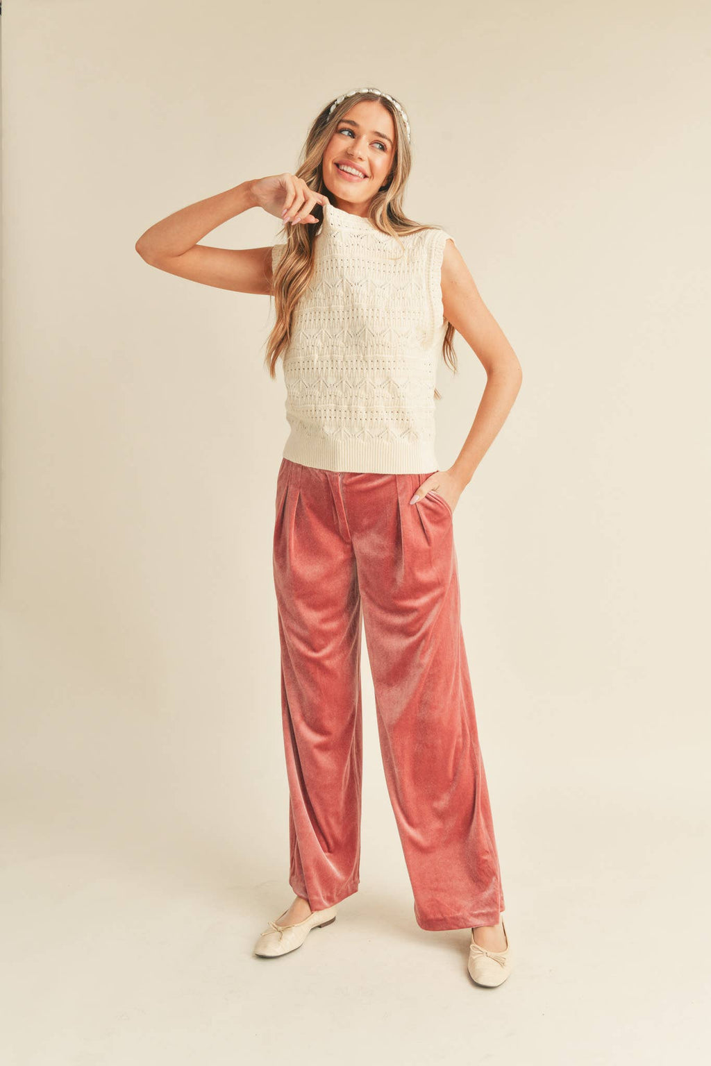 Wide Leg Velvet Trousers- CLEARANCE