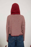 STRIPE RAW EDGE DROP SHOULDER KNIT CARDIGAN