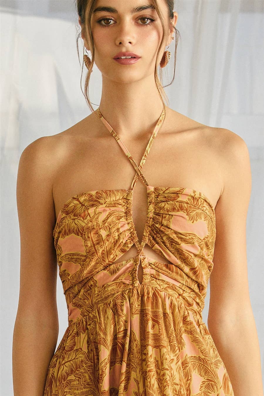 Sunwashed Palm Cut Out Halter Maxi Dress