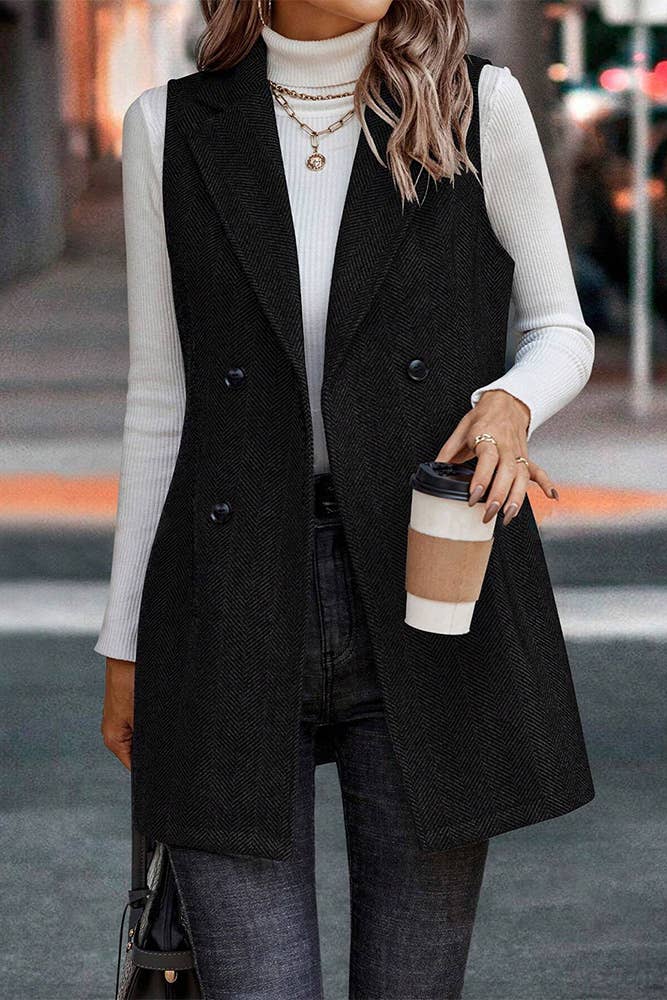Sleeveless Lapel Blazer Long Coat GSS120