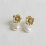 Baroque-Inspired Floral Pearl Drop Earrings