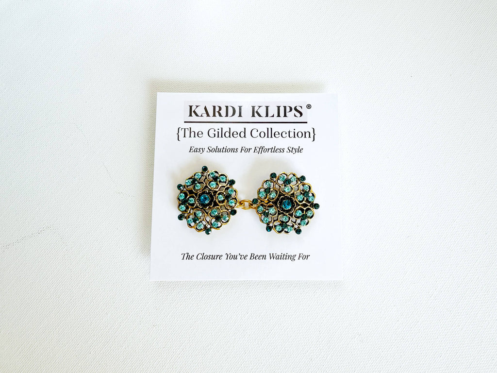 Blue & Gold Cinch Clip, Gilded Sweater Clasp KardiKlip