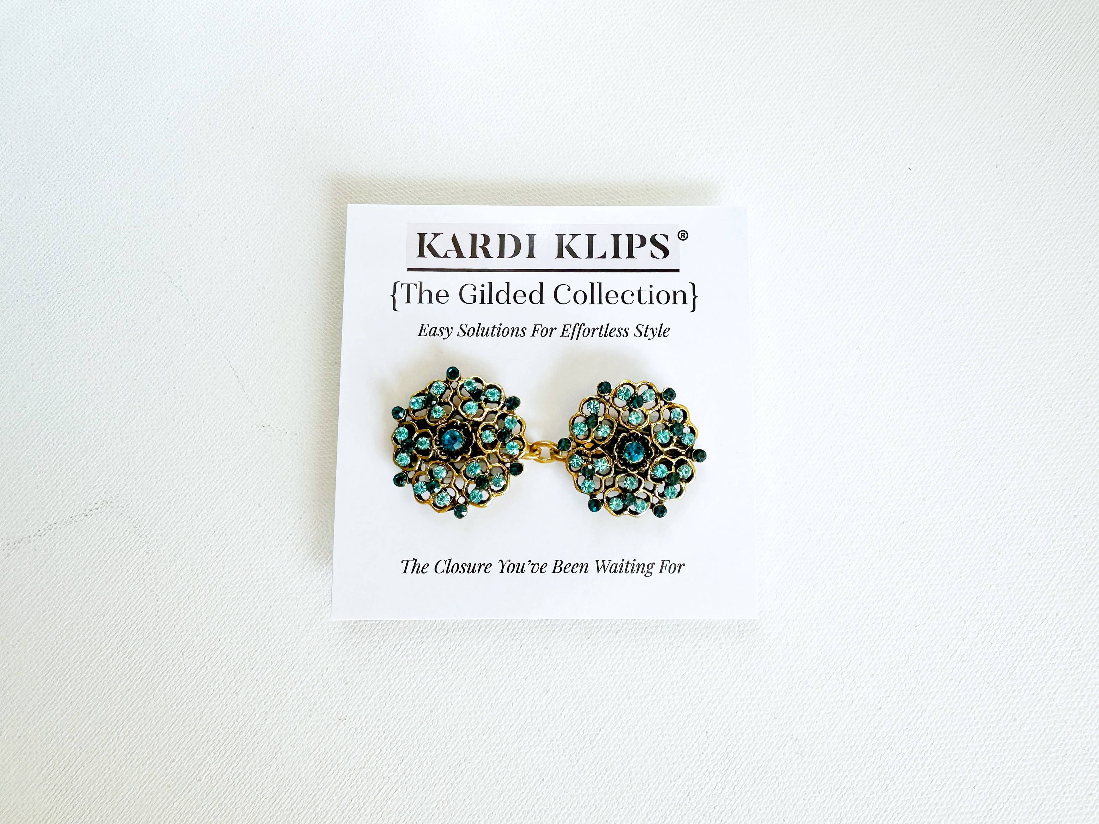 Blue & Gold Cinch Clip, Gilded Sweater Clasp KardiKlip