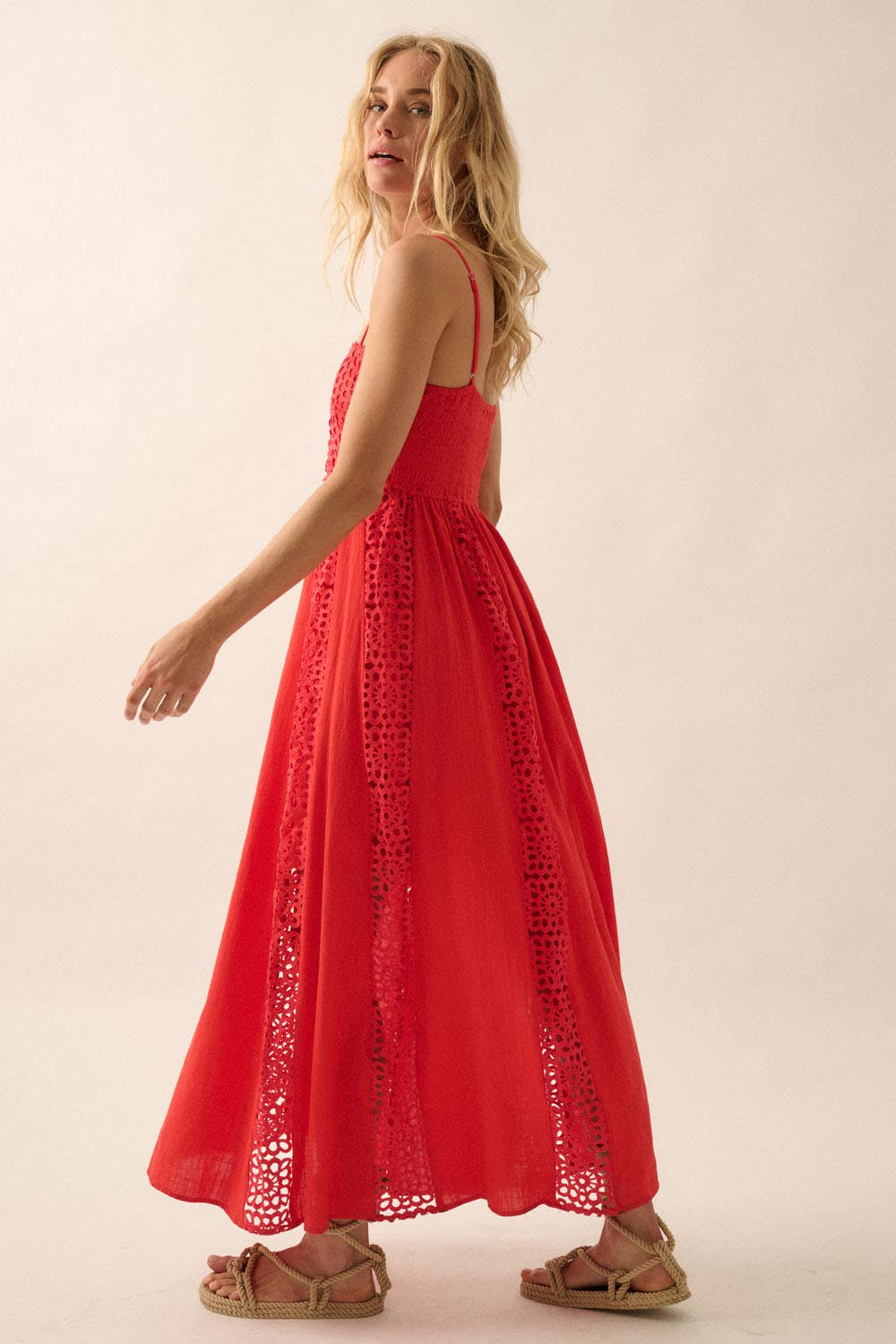 Lace and Crepe Paneled Maxi Dress