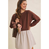 EASY COFFEE DATE BACK RIBBON TWOFER MINI SWEATER DRESS